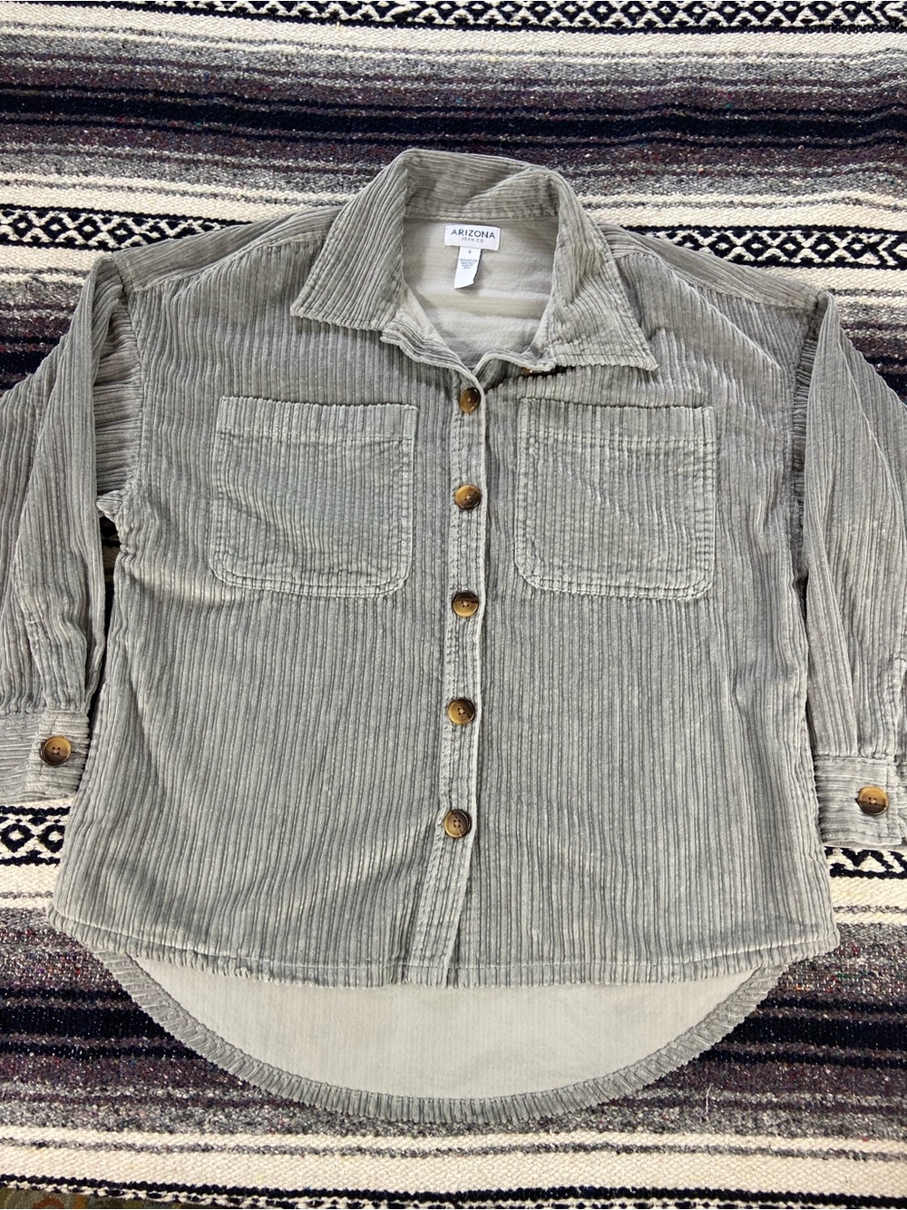 NWT New Arizona Jean Company Gray Corduroy Oversized Button-Down Shirt Shacket - Picture 7 of 11